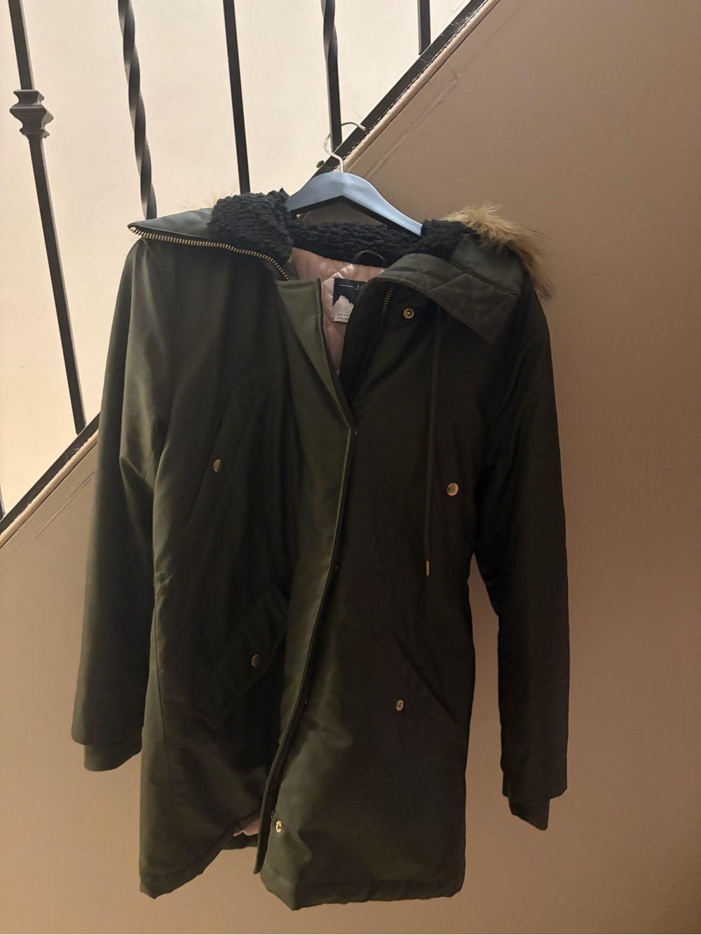 J. Crew Olive Green Parka with Fur-Trim Hood